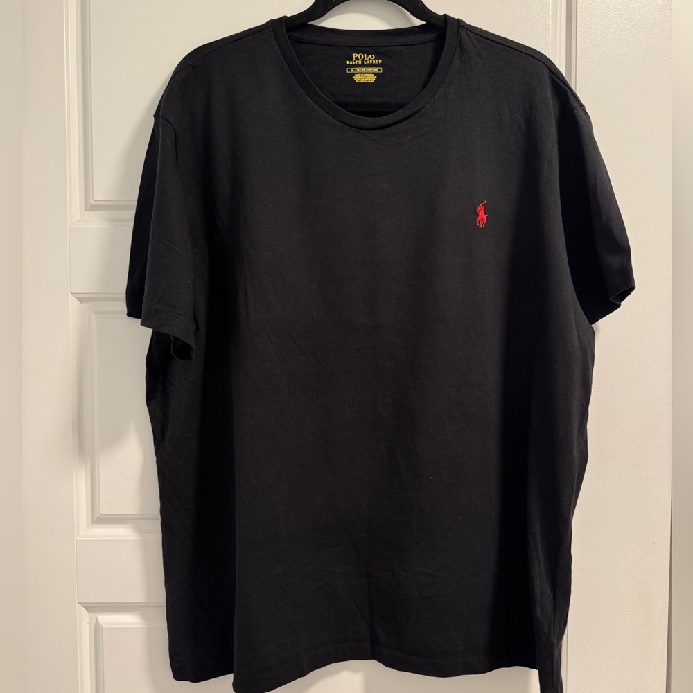 Polo Ralph Lauren Men’s V-Neck T-Shirt — Black with Green Logo | Size XL